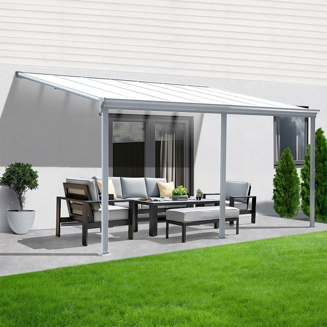 Aileenstore Terrassenüberdachung Aluminium als Bausatz in Weiß mit Sichtschienen und Hohlkammerplatten, 495 cm - Bild 1