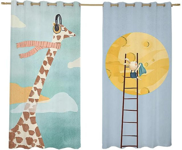 Verdunkelungsvorhang Yiran Furniture für Kinderzimmer mit Hase, Sterne und Mond, Blau, B: 55 cm, H: 120 cm - Bild 1