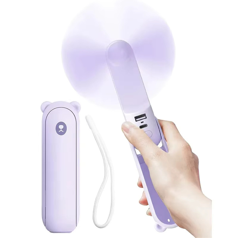 JISULIFE Handventilator Mini in Lila mit 4500mAh Akku, faltbarer Taschenventilator mit Powerbank-Funktion und Taschenlampe - Bild 1