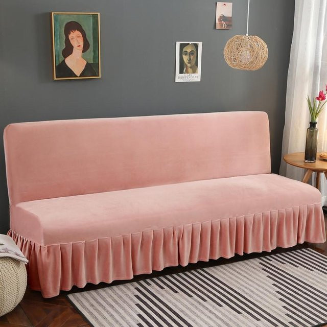 Yiran bag Stretch Samt Sofabezug für Futon Sofabett, armlose Couchüberwurf aus Plüsch in Rosa, Breite: 120-140 cm - Bild 1