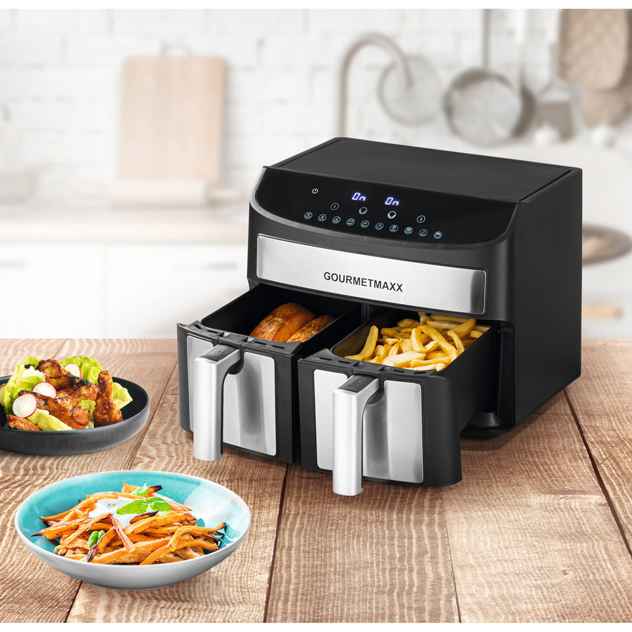 GOURMETmaxx Doppelkammer-Heißluftfritteuse mit 7l Fassungsvermögen, 2400 W, Schwarz - Bild 5