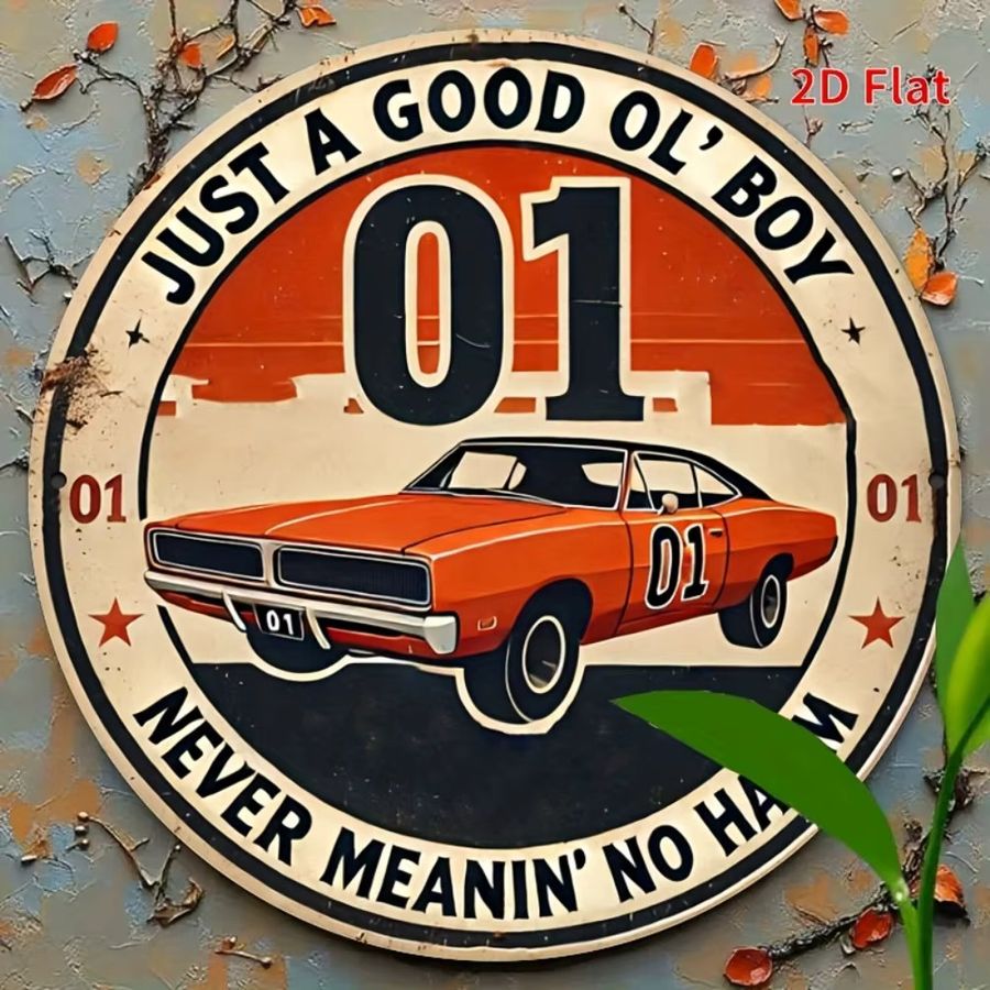 Rustic Flair Vintage Duke Of Hazzard Metallschild aus Aluminium, runde Wandkunst für die Wandmontage - Bild 2