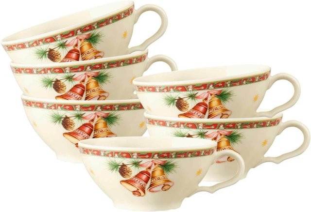 Seltmann Weiden Teetassen Marieluise Weihnachtsnostalgie aus Porzellan, Beige/Multicolor, 6er Set, 130 ml pro Tasse - Bild 1