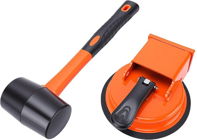 Musysh Bodenfugen-Reparaturwerkzeug Set mit Gummi-Saugnapf und Hammer in Orange für Laminat und Hartholzböden - Bild 1