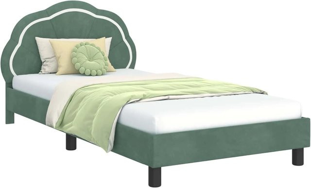 vidaXL Kinderbettgestell mit Kopfteil und Seitenfächern in Grün aus Samt, B/T/H: 90 x 200 x 104,5 cm - Bild 1