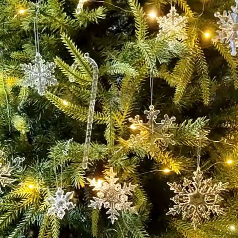5er Set WYDRIM Weihnachtsanhänger aus Acryl in Kristalloptik mit Schneeflocke, Elch und Schneemann für den Weihnachtsbaum, transparent - Bild 2