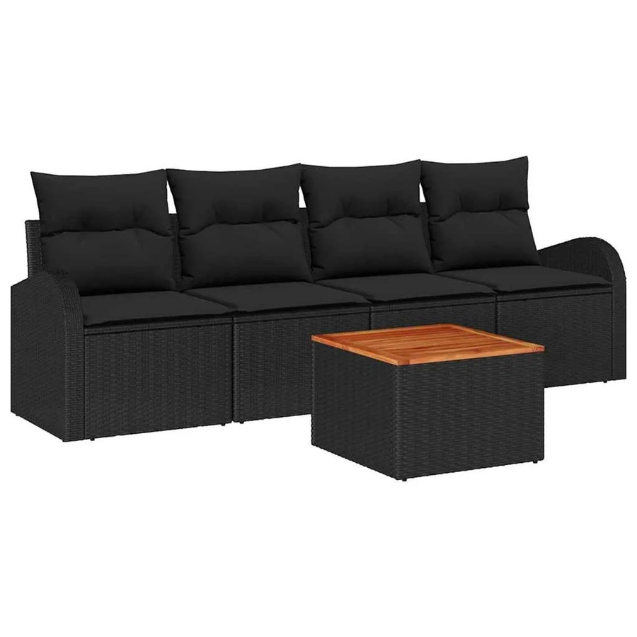 vidaXL Garten-Sofa-Set 5-teilig aus Poly-Rattan in Schwarz mit Tisch und Sitzmöbeln mit Stauraumfunktion - Bild 2