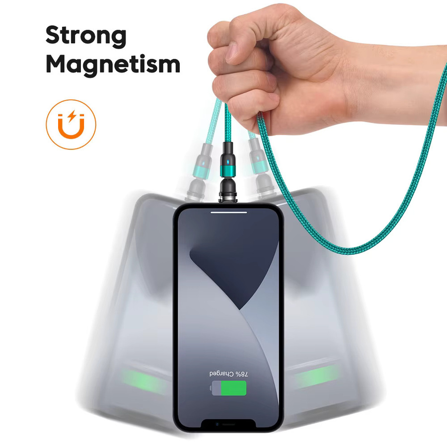 AUFU Magnet-Ladekabel 3m mit 540 Grad drehbarem Anschluss für Micro USB und USB-C kompatibel mit iPhone Samsung Xiaomi Redmi - Bild 3