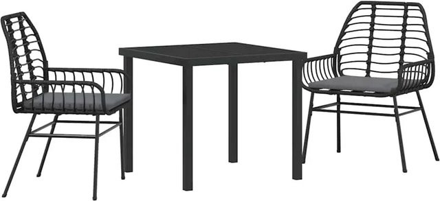 vidaXL Garten Essgruppe 3-teilig aus Poly-Rattan und Glas in Schwarz - Bild 1
