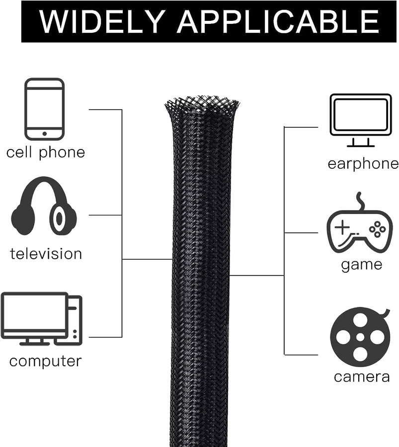 Geflochtene Kabelhülse aus PET-Nylon für Schreibtisch, PC und TV, Länge: 5 m, Durchmesser: 1 cm, in Schwarz oder Weiß - Bild 4