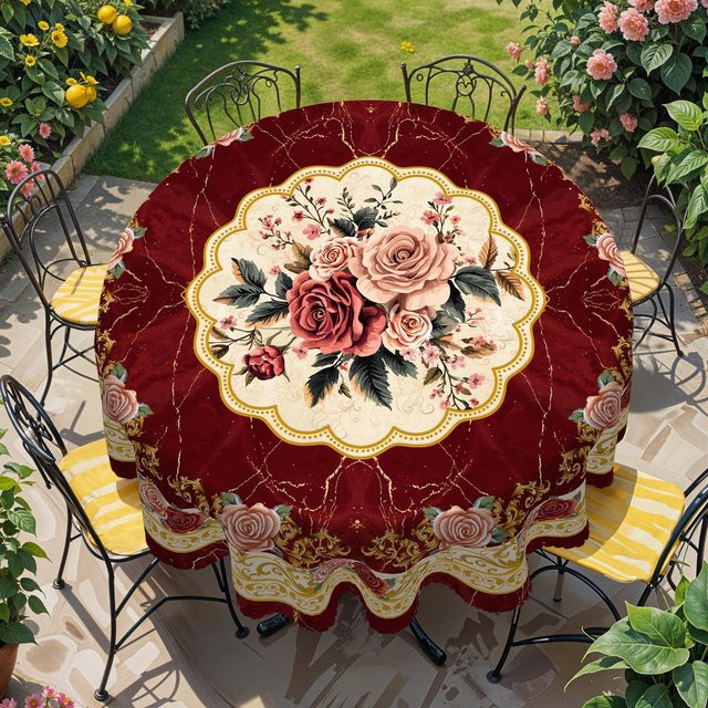 Wasserdichte rechteckige Tischdecke von JMG Household Supplies mit USA Flaggen- und Blumenmuster in Rot und Blau, B: 140 cm, T: 180 cm - Bild 1