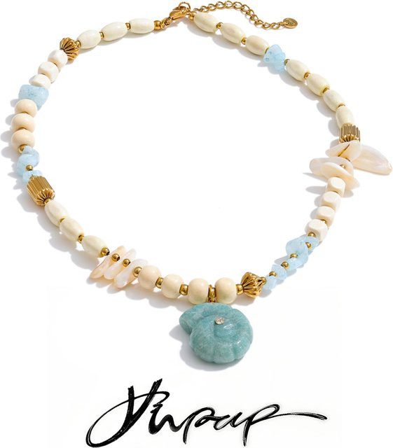 Yhpup Halskette Edelstahl, Perle, Muschel, Gold, Unisex - Bild 1