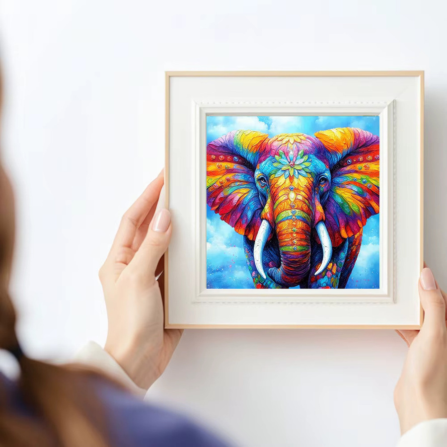 Huacan 5D DIY Diamantmalerei Elefant mit Blumen als dekorative Diamantstickerei in Multicolour, Breite: 20 cm, Höhe: 20 cm - Bild 3
