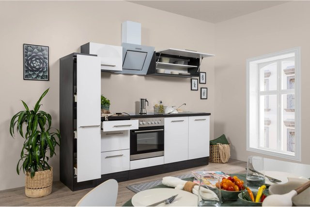 Respekta Premium Küchenzeile modern in Hochglanz Weiß und Grau mit Soft-Close-Türen, B/T/H: 240 x 60 x 200 cm - Bild 1