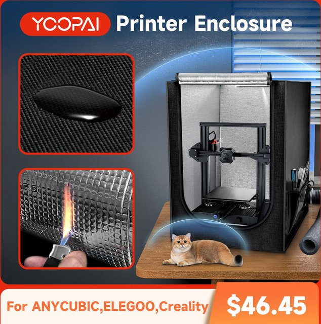 YOOPAI Creality Ender Gehäuse für Ender 3 V3 SE/KE/Ender 3/3 Pro 3D-Drucker, feuerfest und staubdicht, Farbe: Schwarz, H x B x T: 75,2 x 65 x 74,9 cm - Bild 1