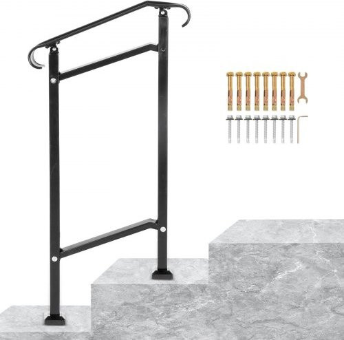 VEVOR Treppengeländer aus Schmiedeeisen in Schwarz, einstellbarer Handlauf für 1 oder 2 Stufen, B/T/H: 50 x 13,5 x 108 cm - Bild 1