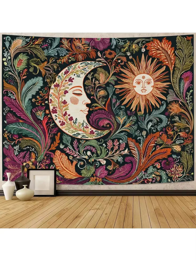VIKAMA Bohemian Wanddekoration mit floralem Mond-Design, Mehrfarbig, Textil, Breite: 70 cm, Höhe: 70 cm - Bild 2