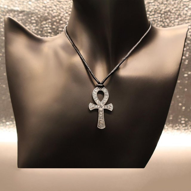 Halskette Ankh Kreuz Anhänger, Edelstahl, Silber, Damen, Vintage - Bild 1