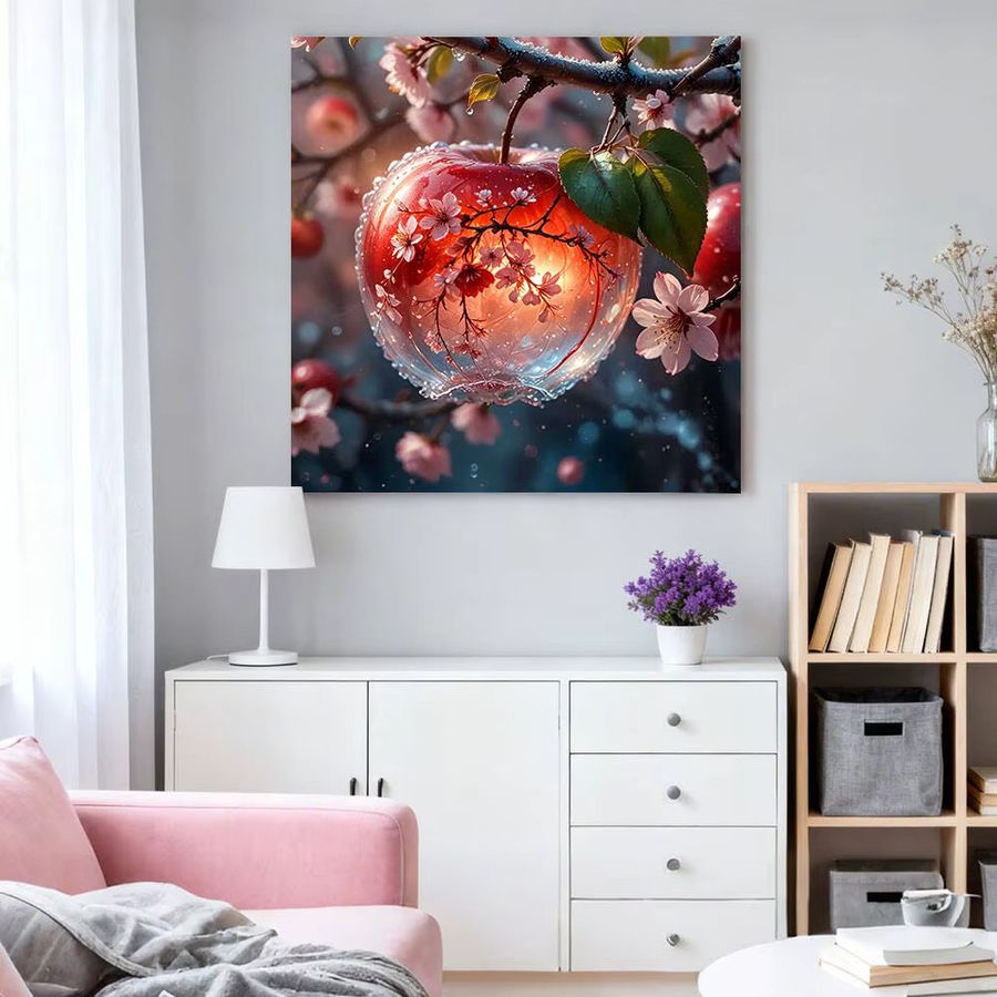 HUACAN 5D DIY Diamantmalerei Kirschblüte und Apfel Landschaft als Diamant Mosaik Wanddeko, Full Square, Breite: 20 cm, Höhe: 20 cm - Bild 2