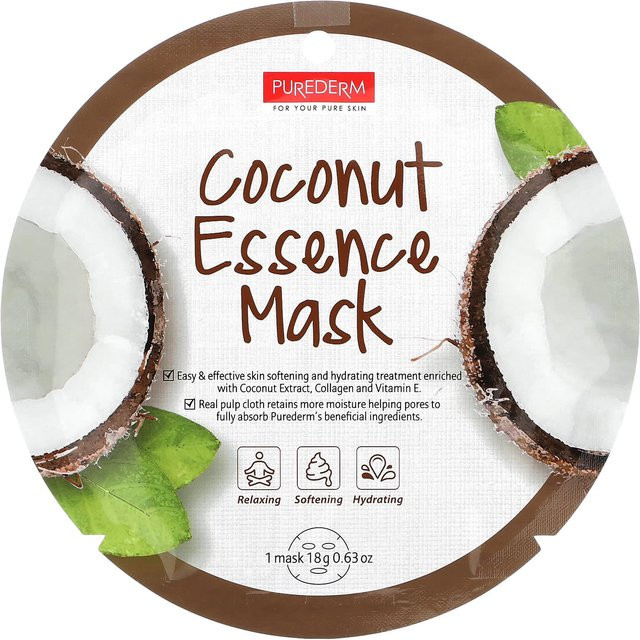 Purederm Kokosnuss-Essenz Gesichtsmaske mit Kollagen, 12 x 18 g - Bild 1