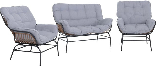 MCW Lounge-Set P75 Gartengarnitur aus Poly-Rattan und Metall in Dunkelgrau mit hellgrauen Polstern - Bild 2