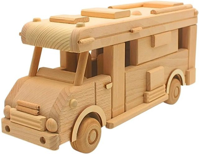 Dekohelden24 XXL Holzcamper Naturbelassenes Holzauto als Campingwagen zum Bemalen, B/H/T: 38 x 16 x 9 cm - Bild 1