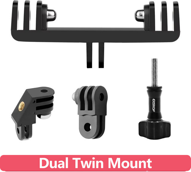 EXSKOF Dual Twin Mount Einbeinstativ Adapter Halter in Schwarz für GoPro Hero, SJCAM, AKASO, Insta360 und DJI Osmo Action Kameras - Bild 1