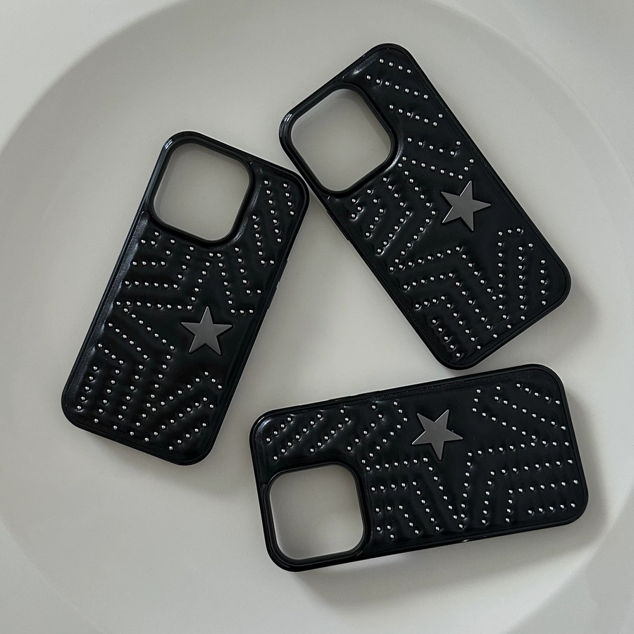 Handyhülle mit Stern- und Stahlkugel-Design in Schwarz aus Kunstleder für iPhone 13, 14, 15, 16 und 17 Pro Max - Bild 5