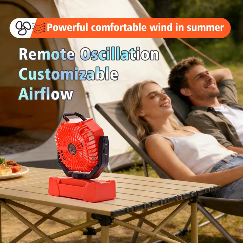 JFBONIN Tragbarer Campingventilator mit 20000mAh Akku, Fernbedienung und Licht in Schwarz und Orange - Bild 3