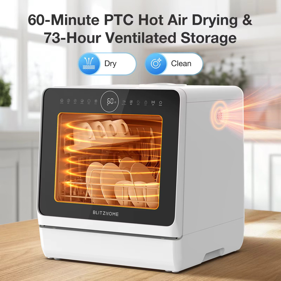 BLITZHOME BH-4-CDW Kompakter intelligenter Arbeitsplatten-Geschirrspüler in Weiß mit APP-Steuerung, 8 Programmen, 3D 360 Grad Doppelspray und integriertem 5-Liter-Wassertank - Bild 5