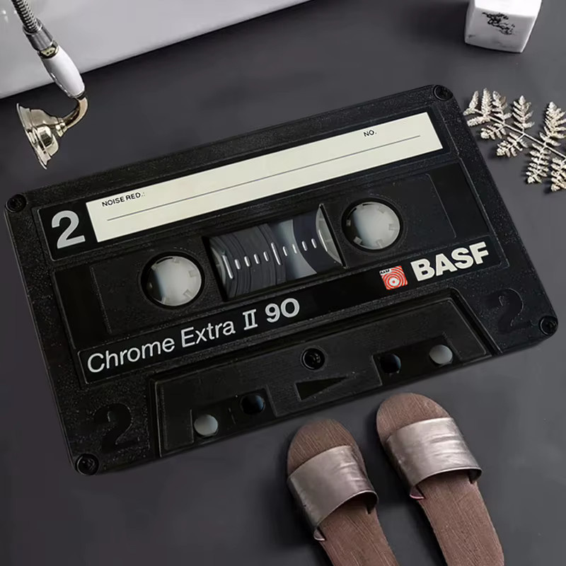 VIKAMA Saugfähige Badezimmer-Bodenmatte mit Musikband-Design, rutschfest und modern, Schwarz - Bild 4