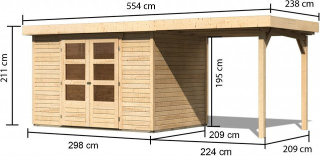 Gartenhaus KARIBU ASKOLA 4 aus Holz in Naturbelassen mit 240 m² Anbaudach, B/H/T: 302 x 217 x 217 cm - Bild 2