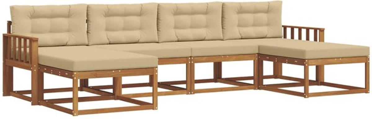 Modernes Outdoor-Sofagarnitur Set aus Akazie mit 6-teiligen Kissen in Natur und Beige von vidaXL - Bild 1