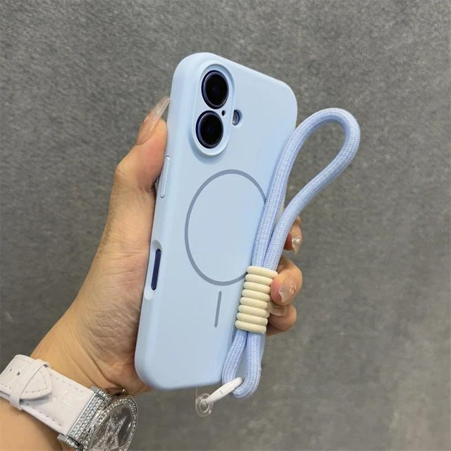 Original Candy MagSafe Flüssigsilikon Hülle mit Lanyard-Riemen für iPhone 13 Pro Max, Blau - Bild 1