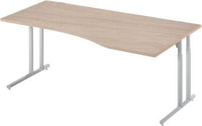Schäfer Shop Select Schreibtisch COMBITEC Freiform mit C-Fuß und Kabeldurchlass, Eiche/weißaluminium, B: 1800 cm, T: 1000/800 cm, H: 67,7-81,7 cm - Bild 1