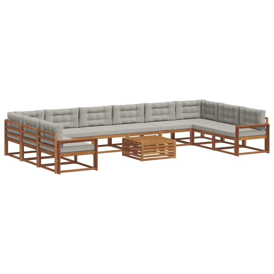 vidaXL Outdoor-Sofagarnitur aus massivem Akazienholz mit Kissen, 11-teilig, Farbe: Natur und Hellgrau - Bild 2
