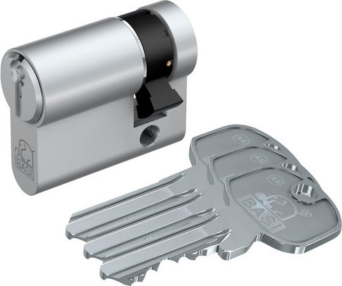 BASI Profil-Halbzylinder Gleichschließend aus Messing in Silber, 10/60 mm - Bild 1
