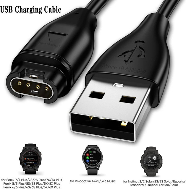 USB-C Ladekabel für Garmin Fenix 7 7s 7x 6 6s 6x 5 5x 5s Plus und Vivoactive 3, Schwarz, 1 m - Bild 1