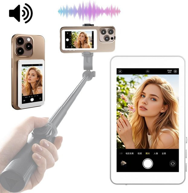 Magnetischer kabelloser Selfie-Monitor für iPhone und Android, 3,94 Zoll HD-Erweiterungsdisplay für Rückkamera, Vlog und Live-Videoaufzeichnung, Grau - Bild 1