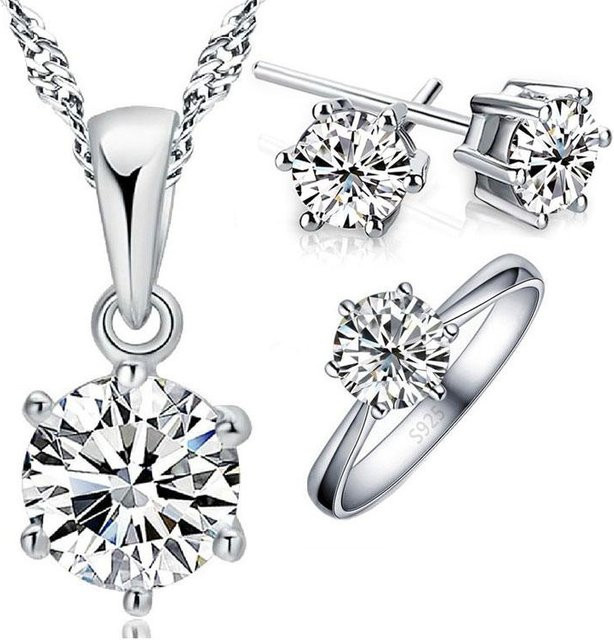 Wucifang Jewelry Schmuck-Set, Silber, Weiß, Zirkonia, Kristall, Damen - Bild 1