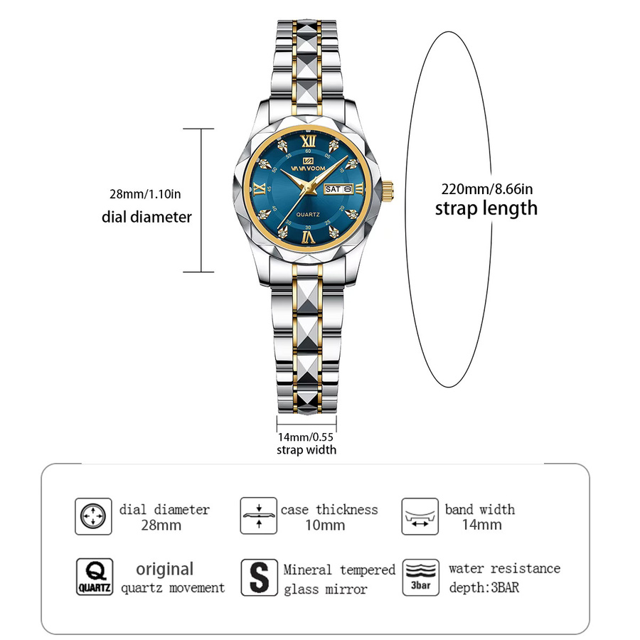 VA VA VOOM Armbanduhr Edelstahl, blaues Kristall-Zifferblatt, Quarz, 28 mm, Damen - Bild 2