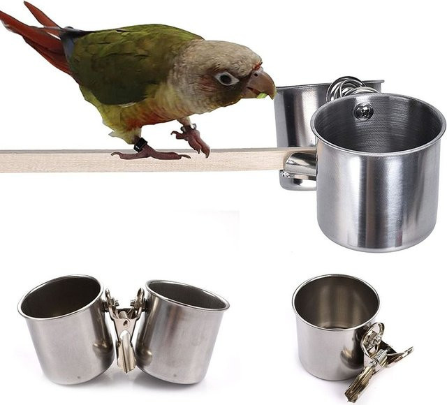 Edelstahl Vogelfuttertasse in Silber für Vögel und Papageien als runde Fütterungsschale für die Voliere - Bild 1