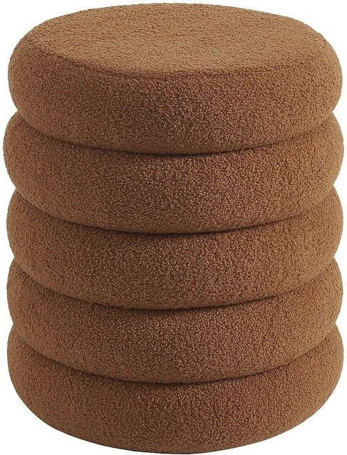 Sitzhocker Ecambi von Vente-unique in Terracotta aus Bouclé-Stoff, Durchmesser: 40 cm - Bild 1
