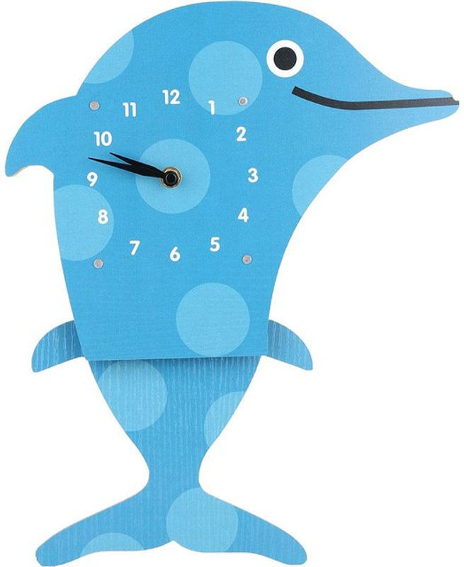Tooarts Cartoon-Tieruhr mit schwingendem Delfin, geräuschlose Wanduhr aus Holz für das Kinderzimmer, Blau, B: 38 cm, H: 26,5 cm, T: 5,5 cm - Bild 1