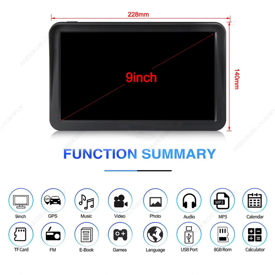 NAVIFANS GPS Navigationssystem mit 9 Zoll Touchscreen, Europa Karte, FM Radio und Sonnenschirm in Schwarz - Bild 5
