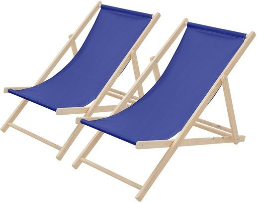 2er Set ECD Germany Liegestühle aus Holz in Dunkelblau mit verstellbarer Rückenlehne und UV-beständigem Polyester Oxford-Gewebe - Bild 1