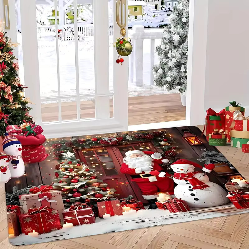 VIKAMA Weihnachts-Bodenmatte mit Weihnachtsmann und Schneemann Motiv, Mehrfarbig, Rechteckig - Bild 4