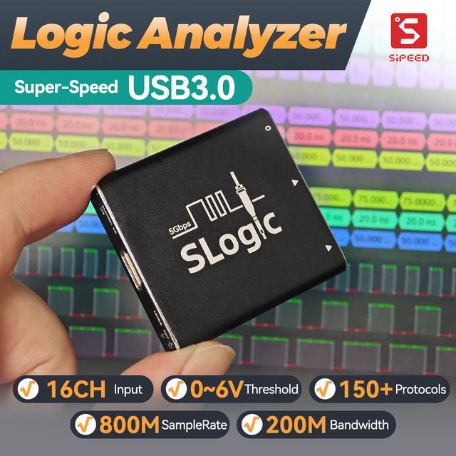 Sipeed SLogic16U3 USB3 Super-Speed Logic Analyzer mit 16 Kanälen, 800 MHz Samplerate und 5 Gbps, Schwarz - Bild 1