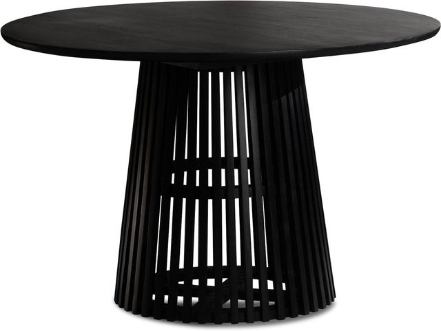 Runder Esstisch aus Mango Massivholz von KADIMA DESIGN mit matt-schwarzem Lamellengestell, Durchmesser: 120 cm, Höhe: 77 cm - Bild 1