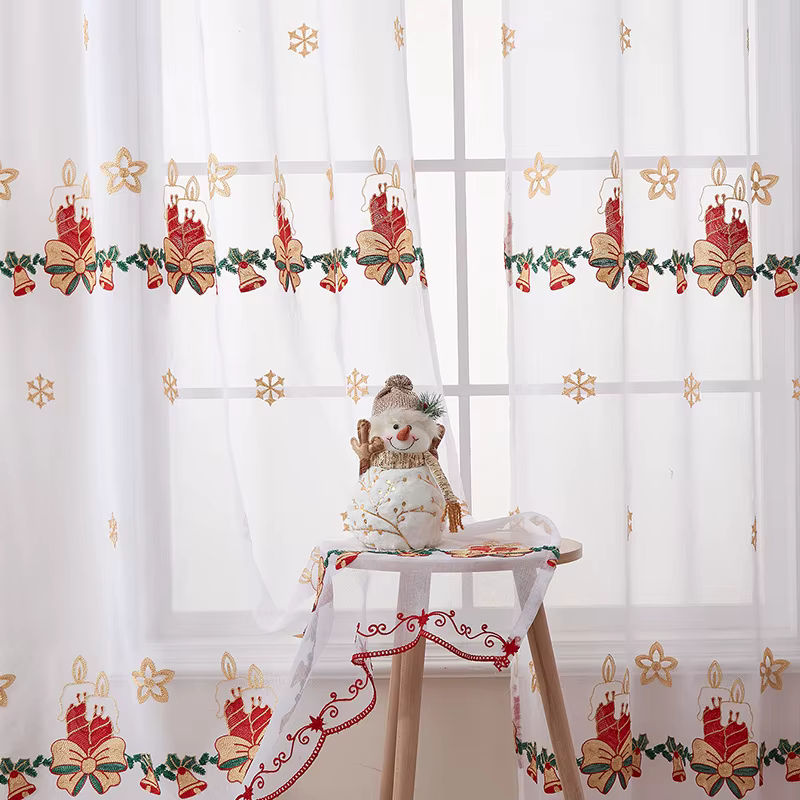ZJBYZHOUSEHOLD Weihnachtsvorhang mit Schneeflocken-Stickerei, Weiß, Transparent, B: 200 cm, H: 100 cm - Bild 2